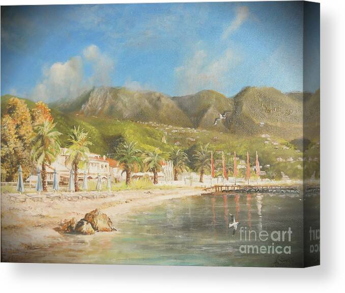 Summer Canvas Print featuring the painting The beach of Ipsos by Sorin Apostolescu