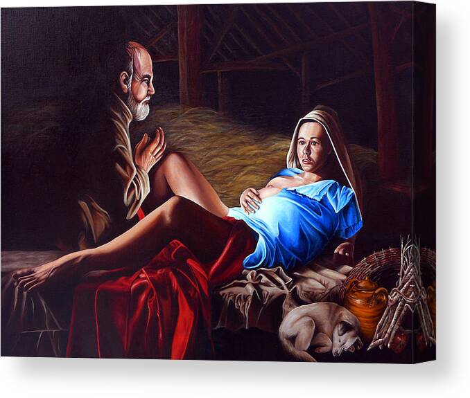 Virgin Mary Canvas Print featuring the painting The Birth by Vic Ritchey