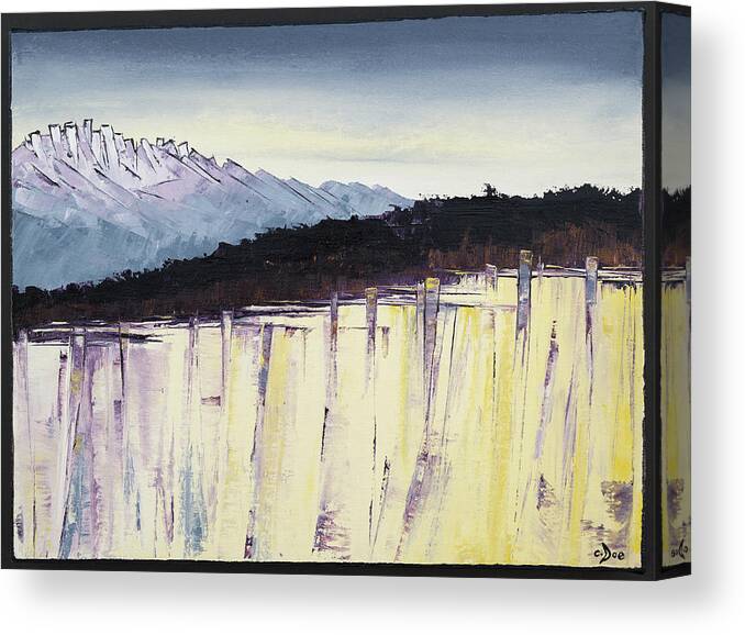Cliffs Canvas Print featuring the painting The Bluff and The Mountains by Carolyn Doe