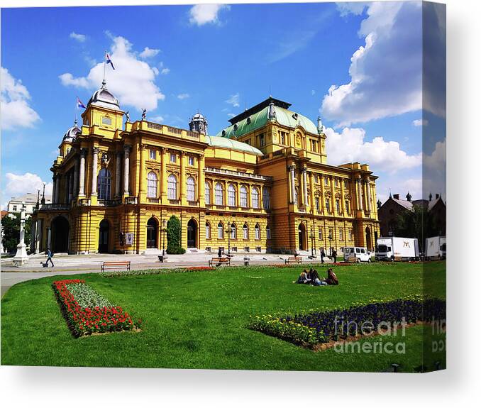 The Croatian National Theater Canvas Print featuring the photograph The Croatian National Theater In Zagreb, Croatia by Jasna Dragun