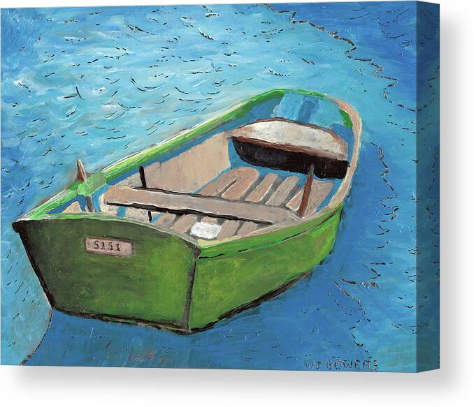 Rowboat Canvas Print featuring the painting The Green Rowboat by William Bowers