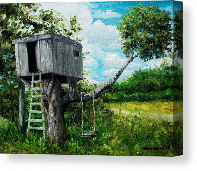 Tree House Canvas Print featuring the painting The Hideaway by Shana Rowe Jackson