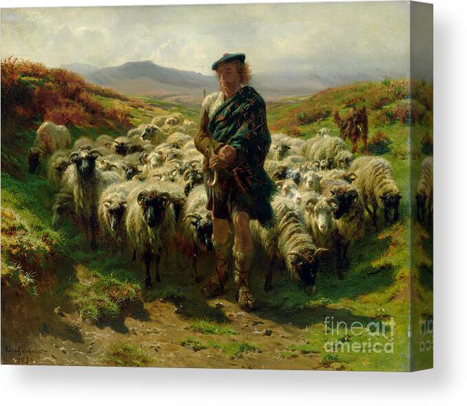 The Canvas Print featuring the painting The Highland Shepherd by Rosa Bonheur