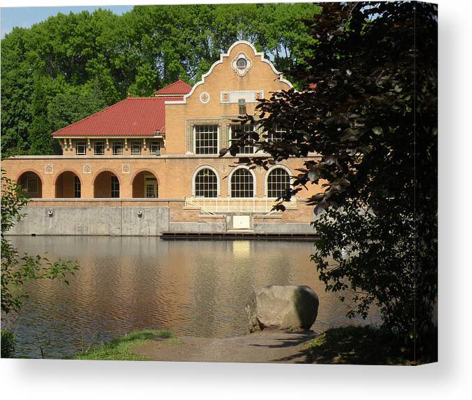 Building Canvas Print featuring the photograph The Lake House by Rosalie Scanlon