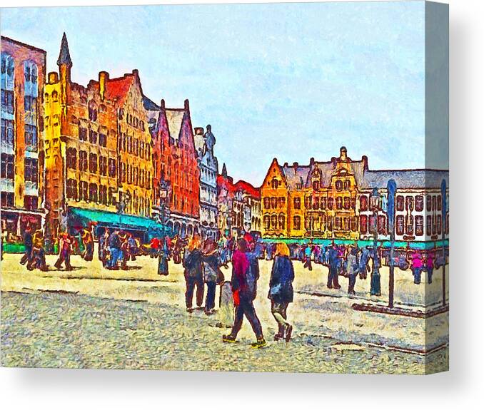 Market Place Canvas Print featuring the digital art The Market Place in Bruges Belgium by Digital Photographic Arts
