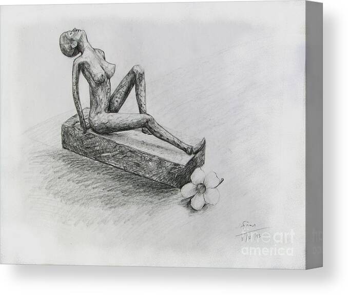Nude Canvas Print featuring the drawing The Nude Sculpture by Sukalya Chearanantana