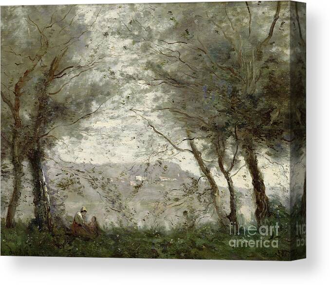 The Canvas Print featuring the painting The Pond by Jean Baptiste Corot