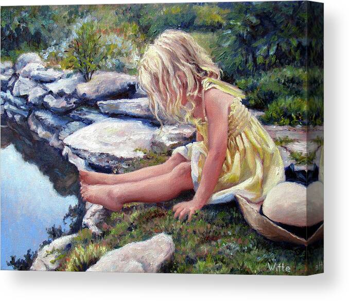 Yellow Dress Canvas Print featuring the painting The Rock Pool by Marie Witte