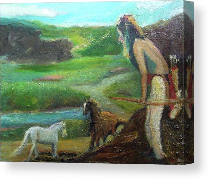Native American Canvas Print featuring the painting The Scout by Susan Esbensen