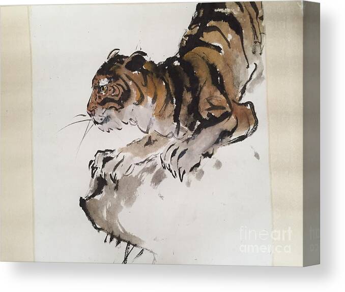  Tiger At Rest Canvas Print featuring the painting Tiger At Rest by Fereshteh Stoecklein