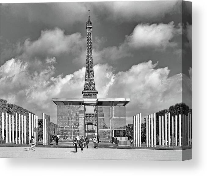 The Wall For Peace Canvas Print featuring the photograph The Wall for Peace and the Eiffel Tower by Digital Photographic Arts