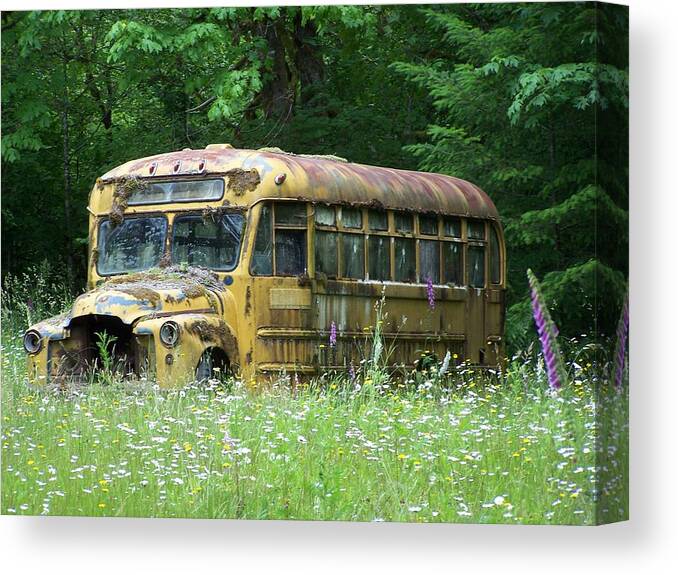 Bus Canvas Print featuring the photograph The Yellow Bus by Gene Ritchhart