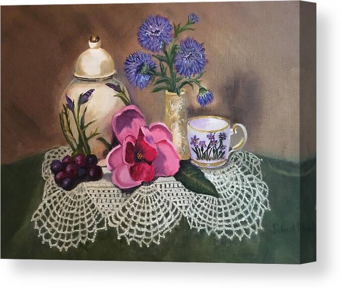  Tea Cup Canvas Print featuring the painting Thinking of Tea by Sharon Schultz