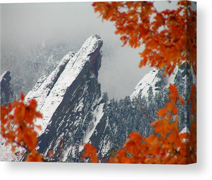 Flatirons Boulder Colorado Winter Fall Autumn Nature Rocky Mountains Zen Simple Canvas Print featuring the photograph Third Flatiron by George Tuffy