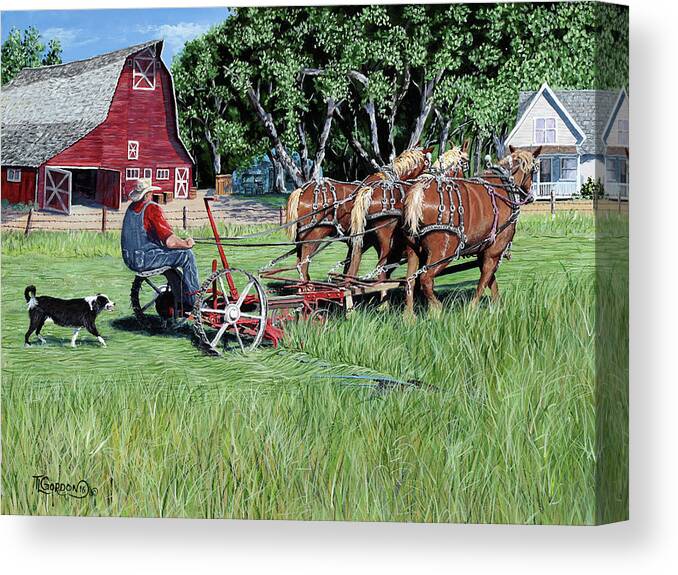 Morning Canvas Print featuring the painting Three Horsepower by Timithy L Gordon