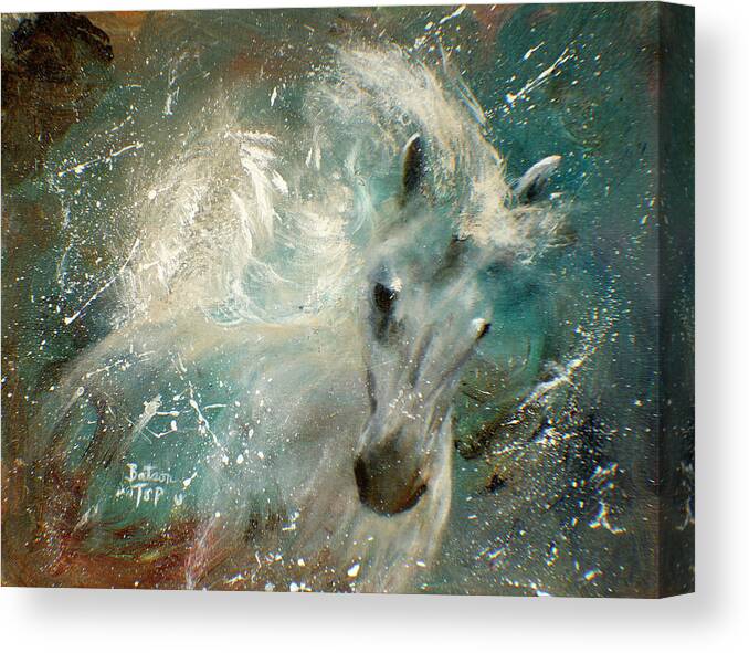 Horse Paintings Canvas Print featuring the painting Poseiden's Thunder by Barbie Batson