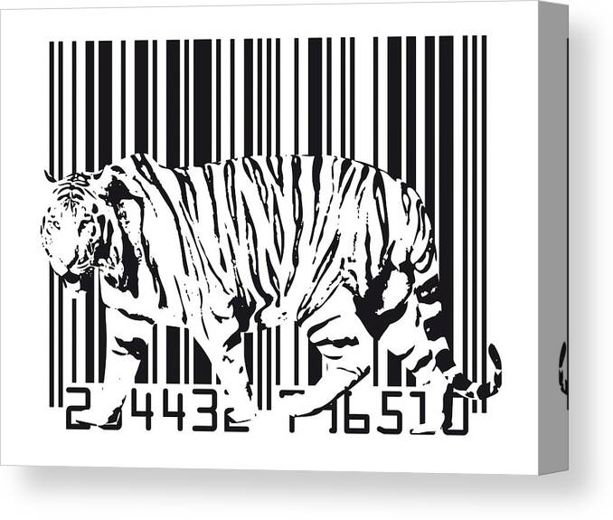 Tiger Canvas Print featuring the digital art Tiger Barcode by Michael Tompsett
