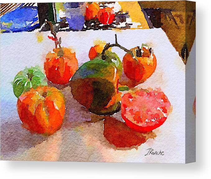 Tomatoes Canvas Print featuring the digital art Tomatoes on the Table by Joe Roache