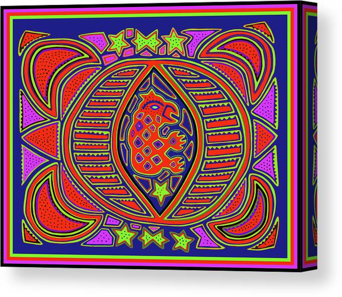 Mola Canvas Print featuring the digital art Tortuga Shaman Spirits by Vagabond Folk Art - Virginia Vivier