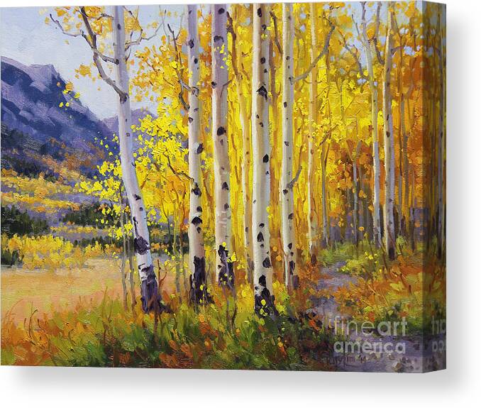 Gary Canvas Print featuring the painting Trail through Golden Aspen by Gary Kim