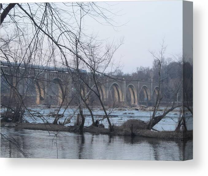 James River Richmond Virginia Trains Canvas Print featuring the photograph Trains A Comin by Digital Art Cafe