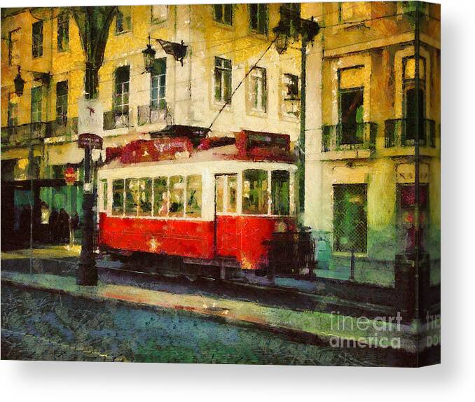 Painting Canvas Print featuring the painting Tram in Lisbon by Dimitar Hristov