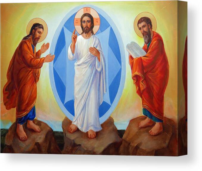 Jesus Canvas Print featuring the painting Transfiguration of Jesus by Svitozar Nenyuk