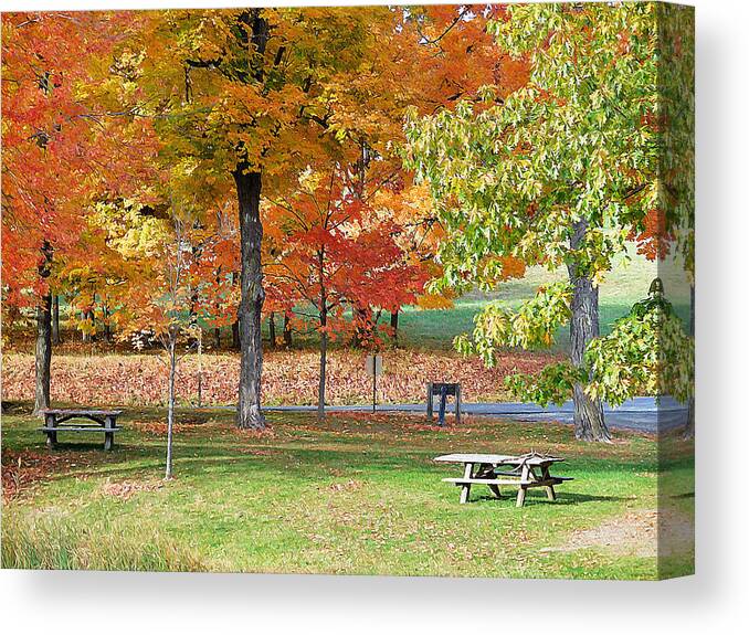 Oregon Canvas Print featuring the painting Trees begins autumn color by Jeelan Clark