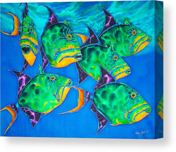 Diving Canvas Print featuring the painting Queen Triggerfish by Daniel Jean-Baptiste