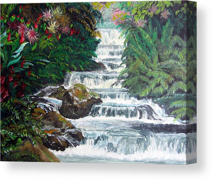 Tropical Canvas Print featuring the painting Tropical Waterfall by Sarah Hornsby