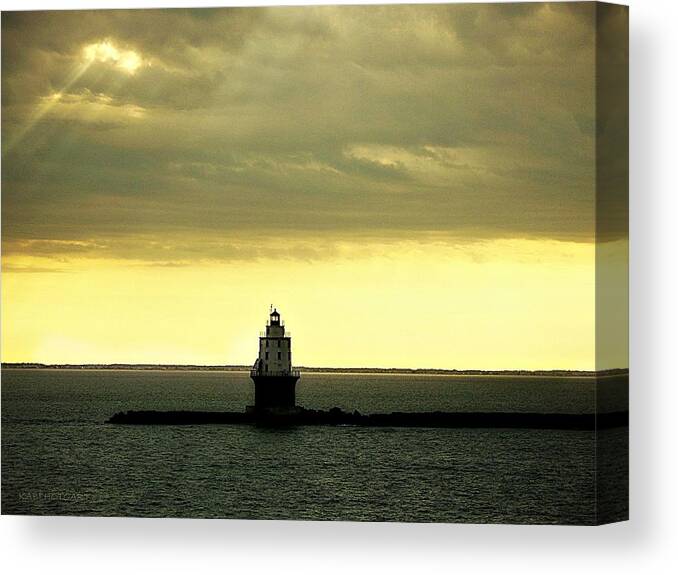 Light House Canvas Print featuring the photograph Twilight at Breakwater East End Light by Kathy Barney