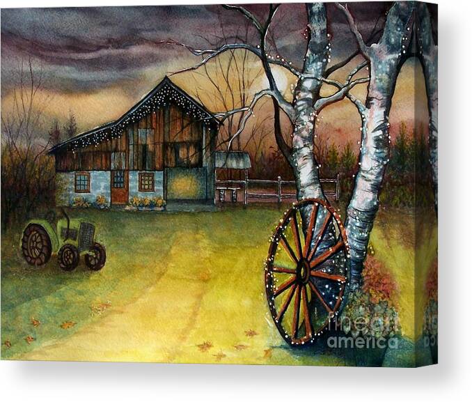 Barn Canvas Print featuring the painting Twilight hour by Janine Riley