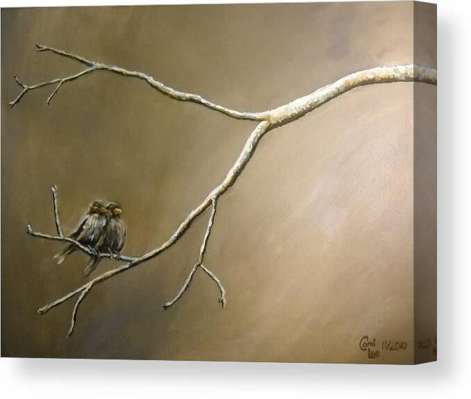 Birds Canvas Print featuring the painting Two Birds on a Branch by Cami Lee