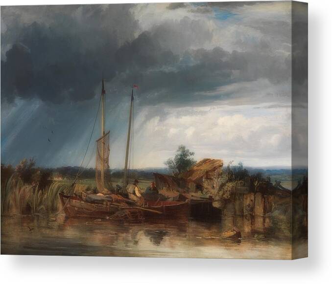 Painting Canvas Print featuring the painting Two Boats On The Banks Of Inlet Waters by Mountain Dreams