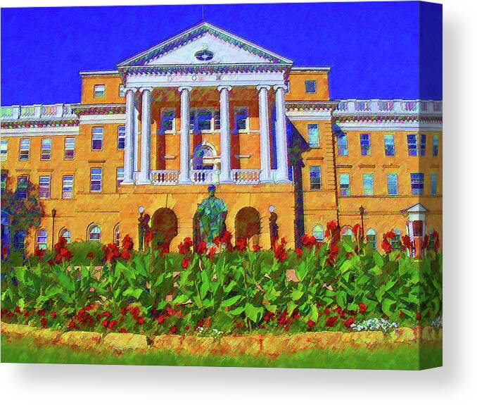 University Of Wisconsin Canvas Print featuring the mixed media University of Wisconsin by DJ Fessenden
