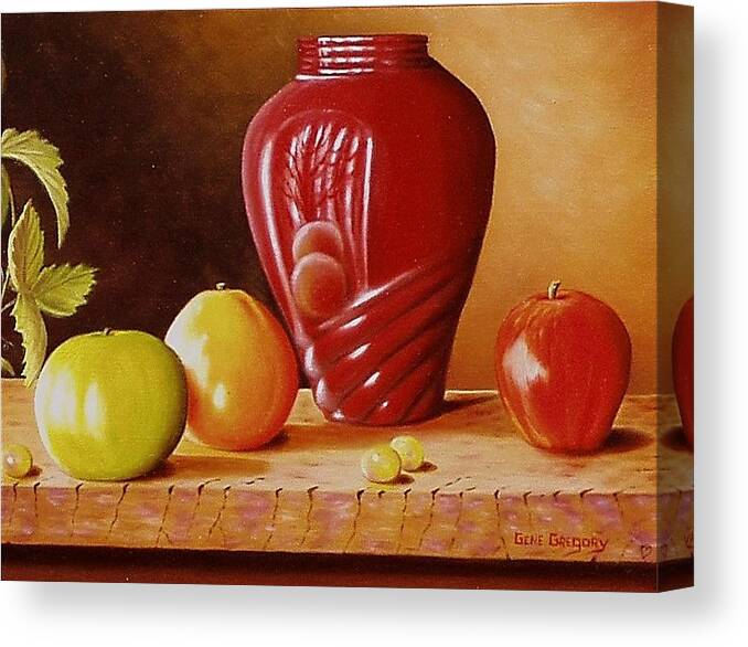 Still Life Canvas Print featuring the painting Urn an apple by Gene Gregory