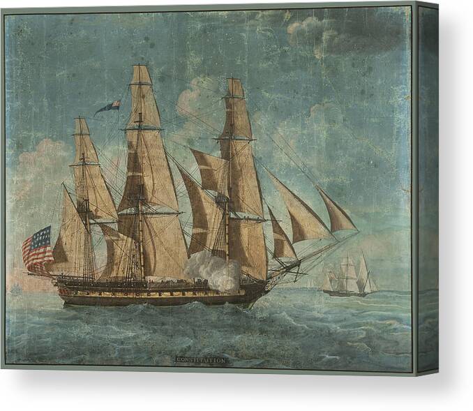 Attributed To Michel Felice Corne Canvas Print featuring the drawing USS Constitution by Attributed to Michel Felice Corne