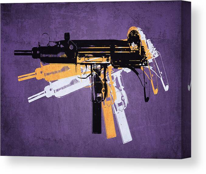 Uzi Canvas Print featuring the digital art Uzi Sub Machine Gun on Purple by Michael Tompsett
