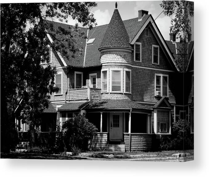 Victorian Canvas Print featuring the photograph Victorian House In Black And White photography by Ann Powell