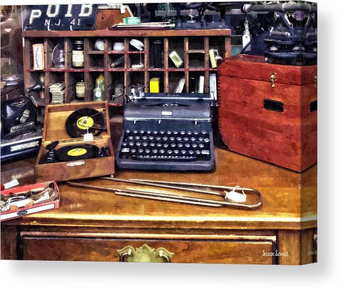 Vintage Canvas Print featuring the photograph Vintage Typewriter and Vinyls by Susan Savad