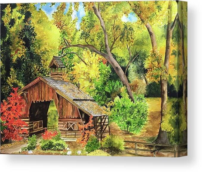 Landscape Canvas Print featuring the painting Vivid Autumn by Lupamudra Dutta