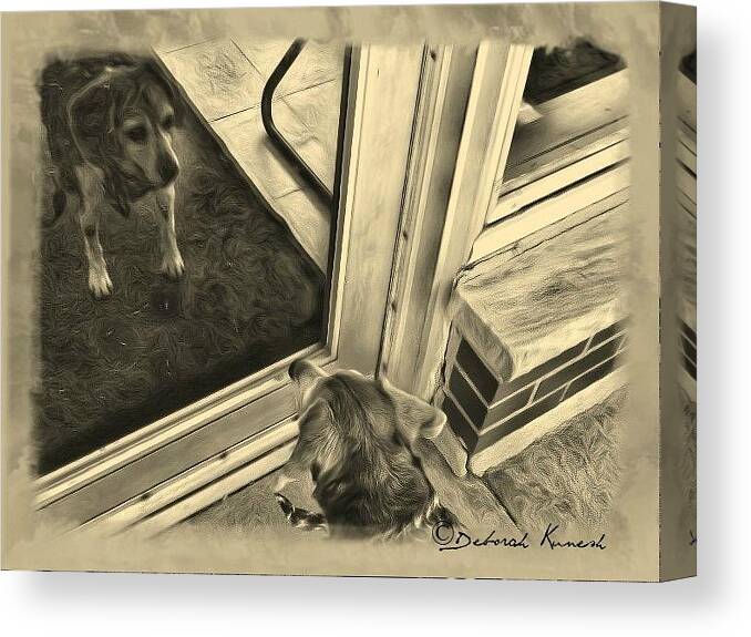 Dog Canvas Print featuring the photograph Waiting For Daddy by Deborah Kunesh