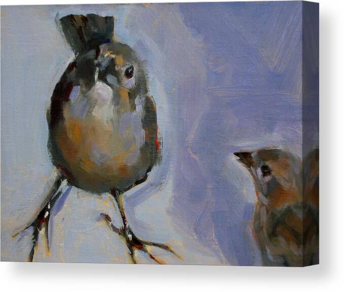 Birds Canvas Print featuring the painting Waiting for Snacks by Merle Keller