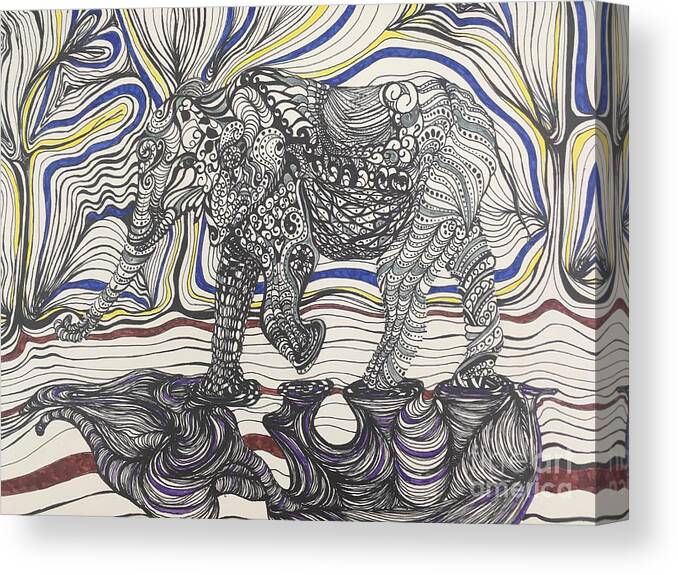 Elephant Canvas Print featuring the drawing Walk with Me by Mastiff Studios