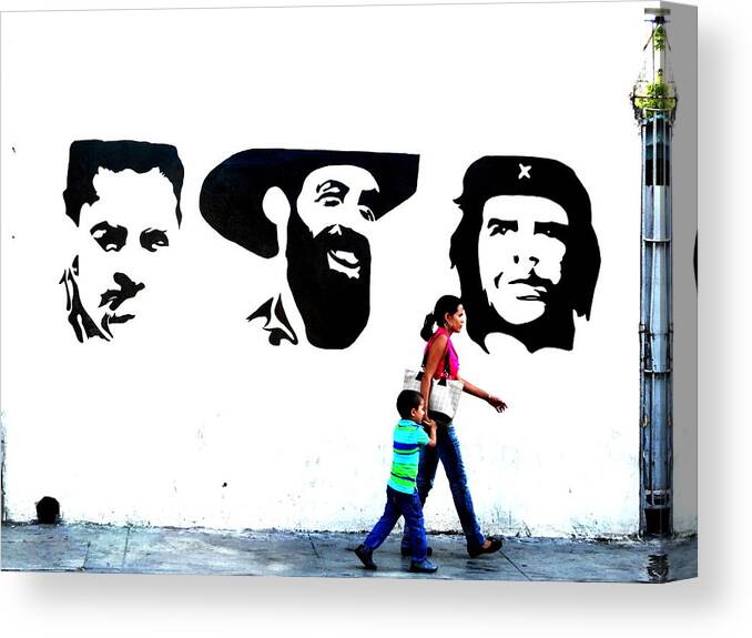 Havana Canvas Print featuring the photograph Walking a revolution Wall in Havana Cuba by Funkpix Photo Hunter
