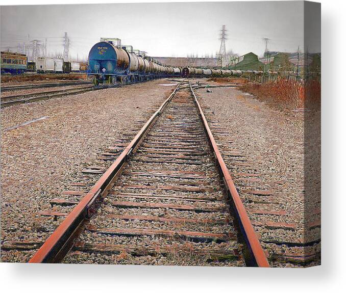 Railroad Canvas Print featuring the photograph Walking The Line by Leslie Montgomery