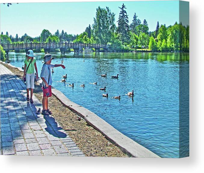 Walkway By The Des Chutes River In Bend Canvas Print featuring the photograph Walkway by the Des Chutes River in Bend, Oregon by Ruth Hager