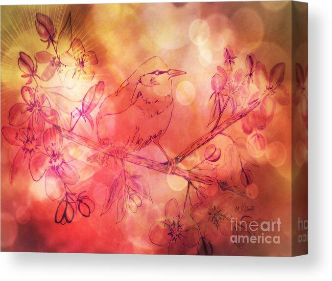Warbler Sunset Canvas Print featuring the mixed media Warbler Sunset by Maria Urso