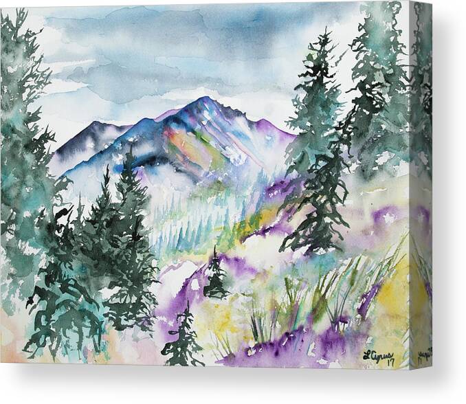Long's Peak Canvas Print featuring the painting Watercolor - Long's Peak Summer Landscape by Cascade Colors