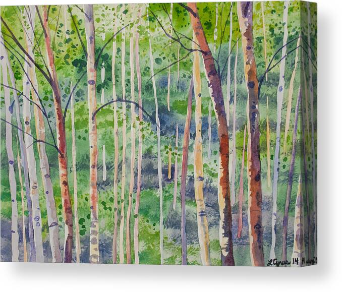 Aspen Canvas Print featuring the painting Watercolor - Magical Aspen Forest After a Spring Rain by Cascade Colors